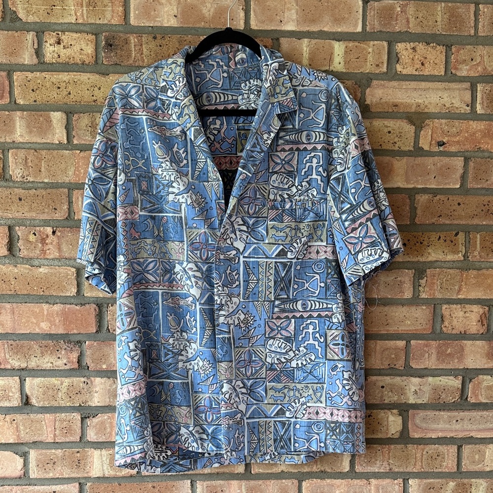 Vintage Geometric Print Button Up